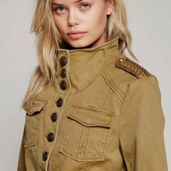 Free People Military Jacket Shrunken Officer Gold - Picture 7 of 11